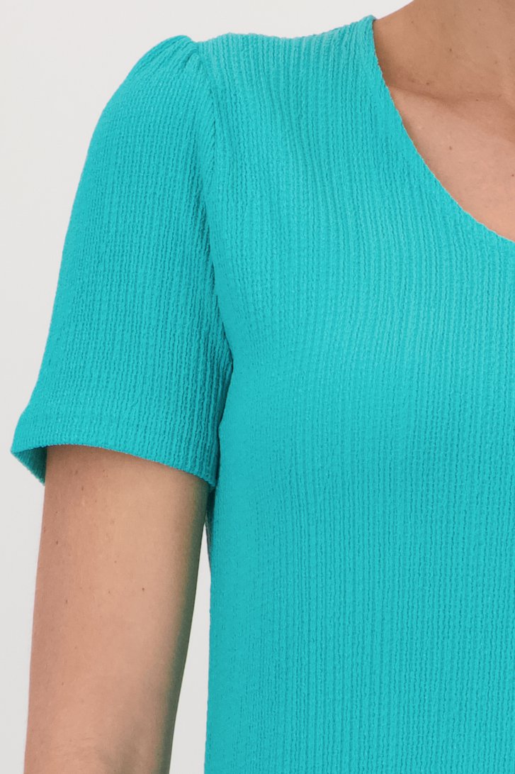 Groen T-shirt met gewafelde structuur van Claude Arielle voor Dames