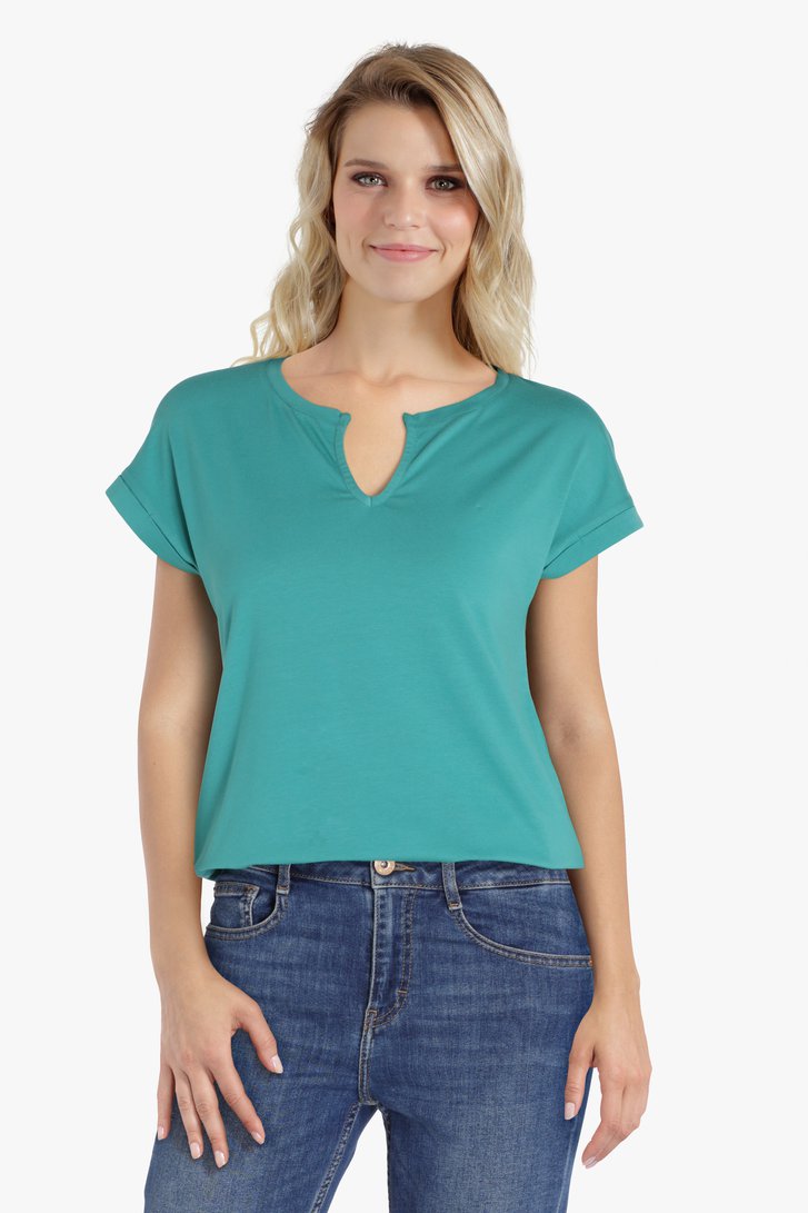 Groen T-shirt met kleine V-hals van Liberty Island voor Dames