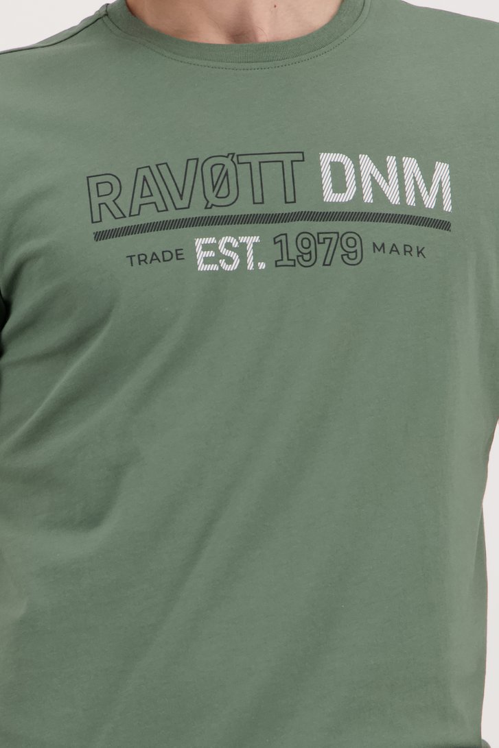Groen T-shirt met logoprint van Ravøtt voor Heren