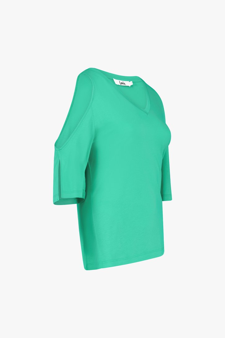 Groen T-shirt met uitgesneden schouders van Louise voor Dames