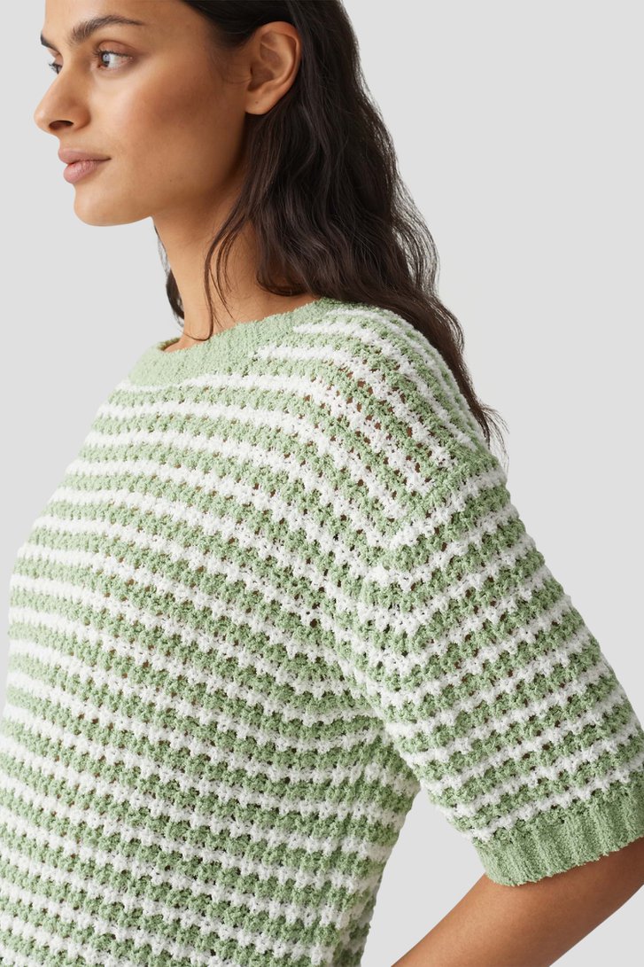 Groen-wit gebreid truitje met halflange mouwen van Opus voor Dames