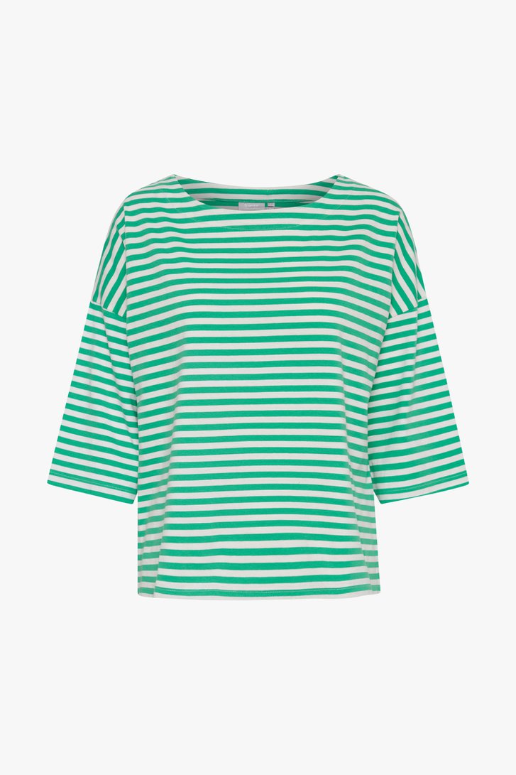 Groen-wit gestreept T-shirt met 3/4 mouwen van Fransa voor Dames