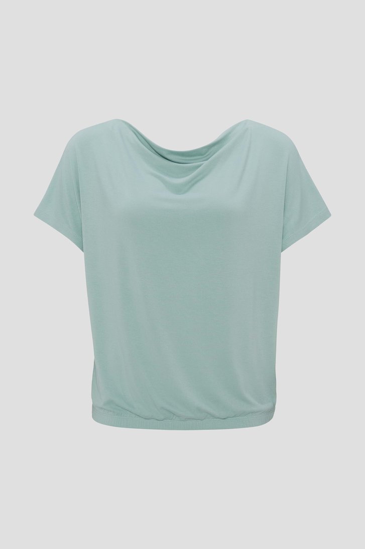 Groenblauw T-shirt met watervalkraag van Opus voor Dames