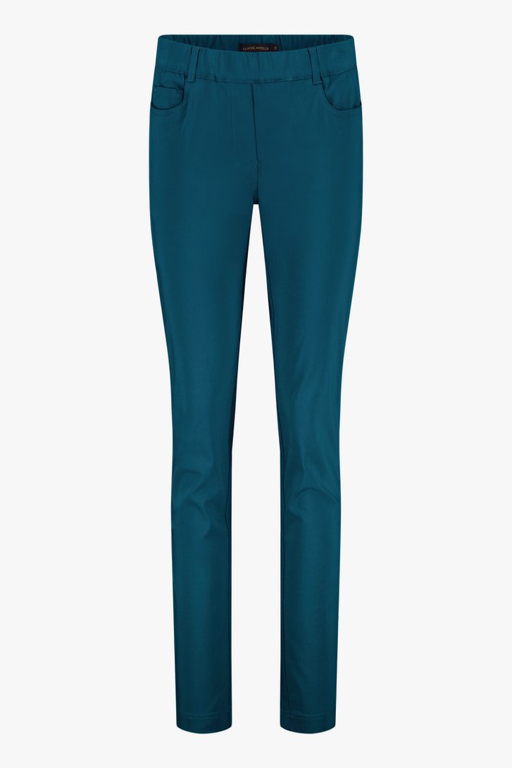 Groenblauwe broek met elastische taille - slim fit