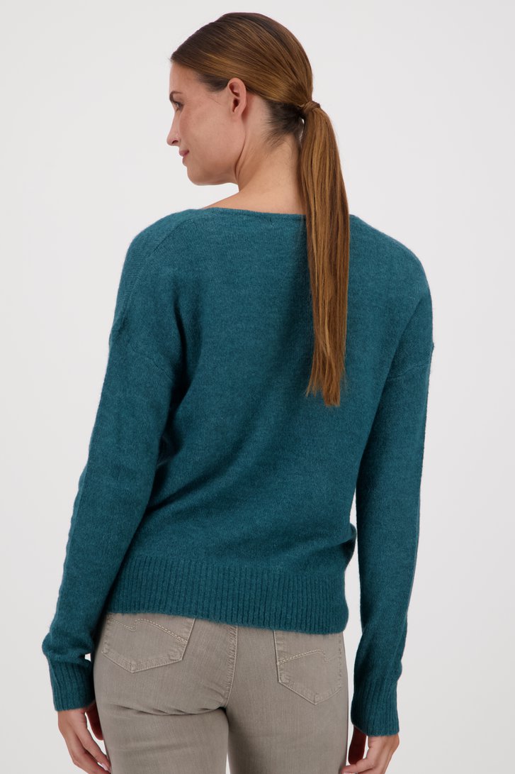 Groenblauwe gebreide trui met v-hals van JDY voor Dames