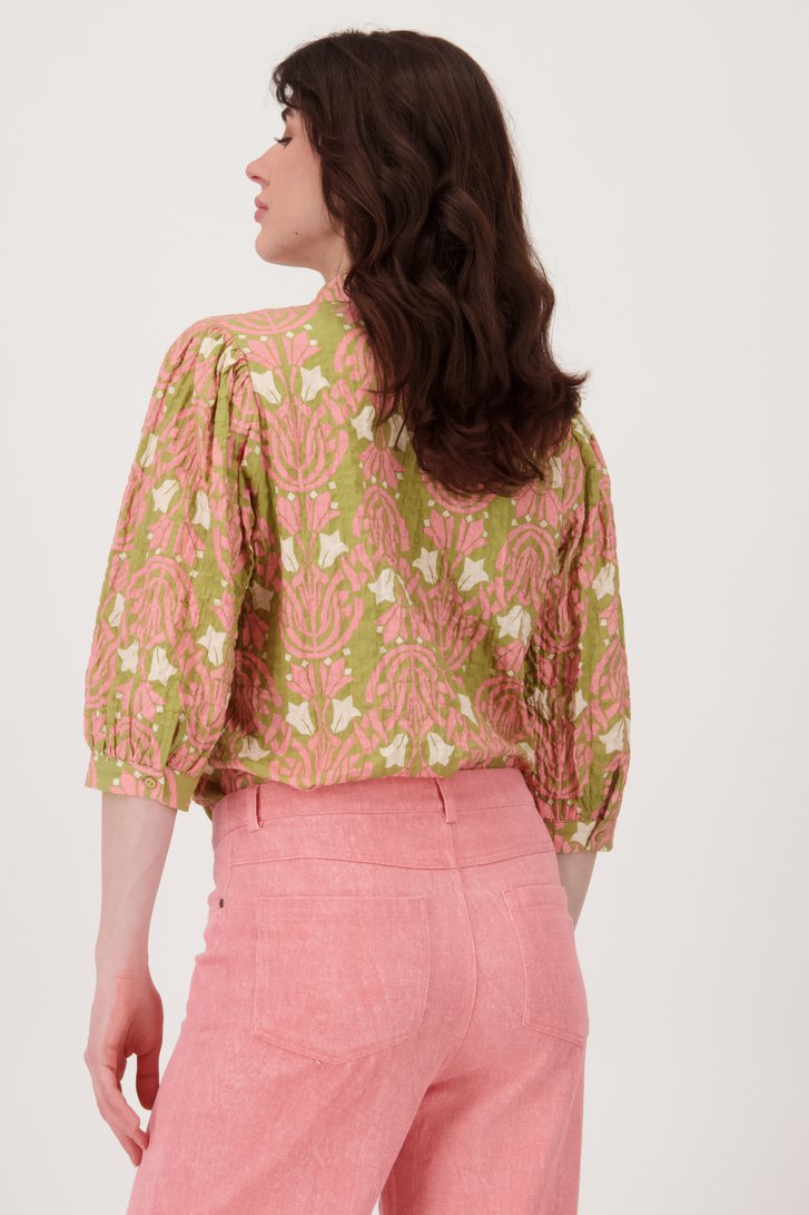 Groene blouse met ecru-roze print van Geisha voor Dames