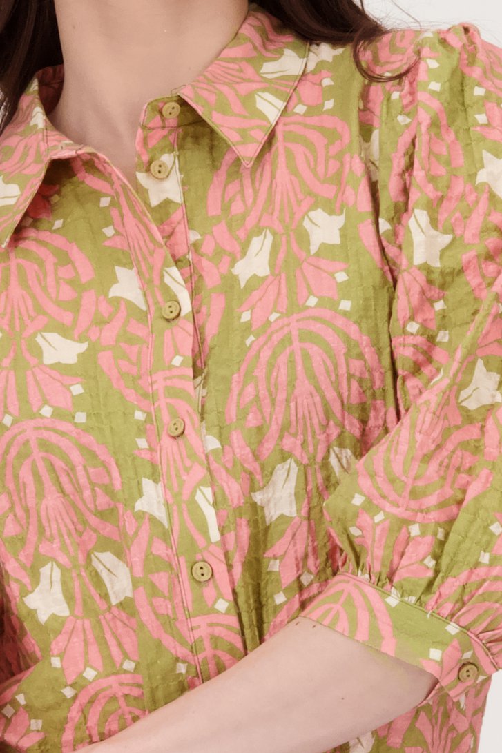 Groene blouse met ecru-roze print van Geisha voor Dames