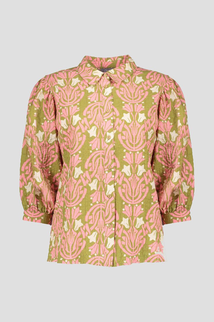 Groene blouse met ecru-roze print van Geisha voor Dames