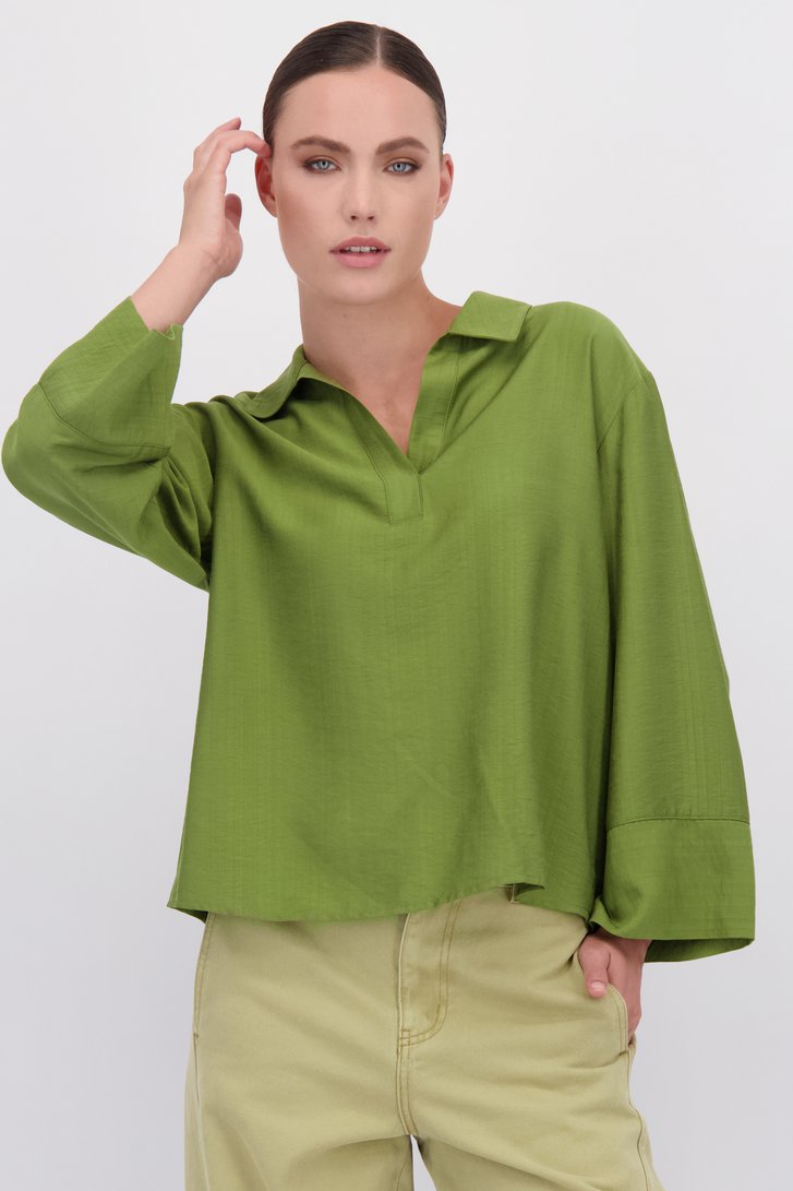 Voorkant van Groene blouse met kraag en V-hals door JDY voor Dames