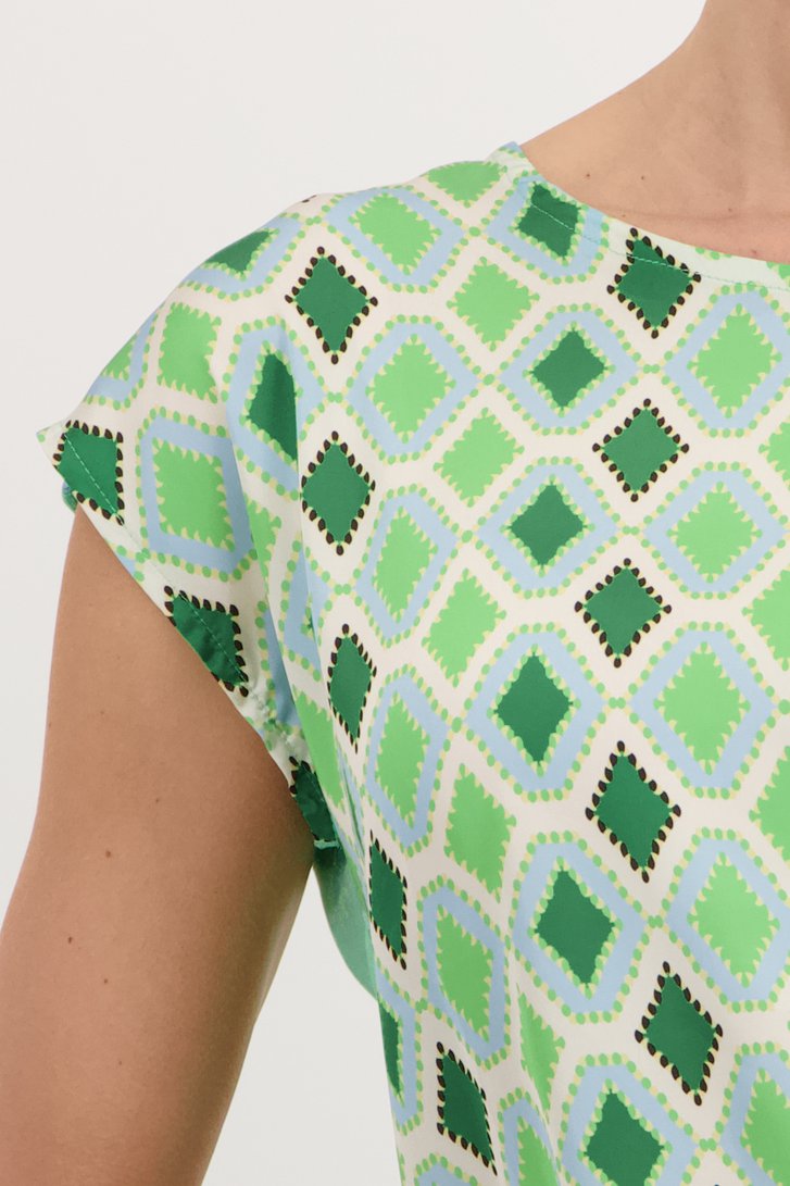 Groene blouse met ruitjesmotief van More & More voor Dames