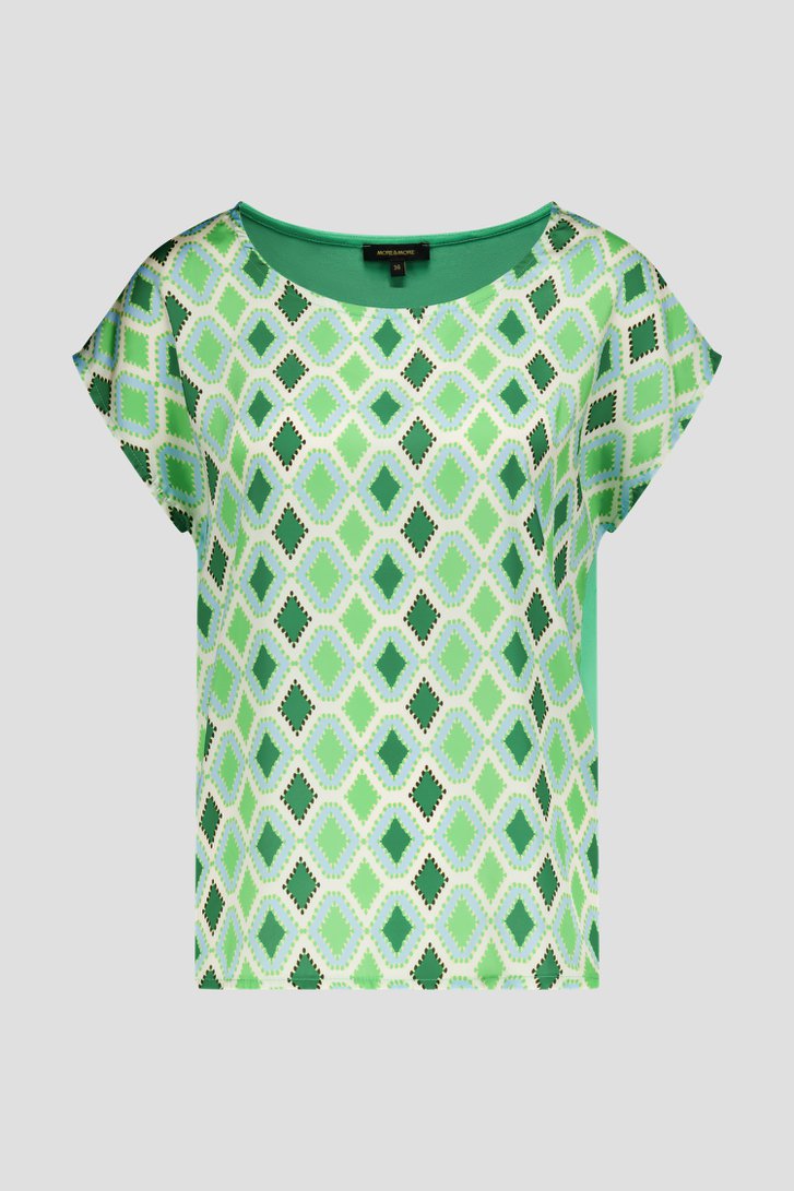 Groene blouse met ruitjesmotief van More & More voor Dames