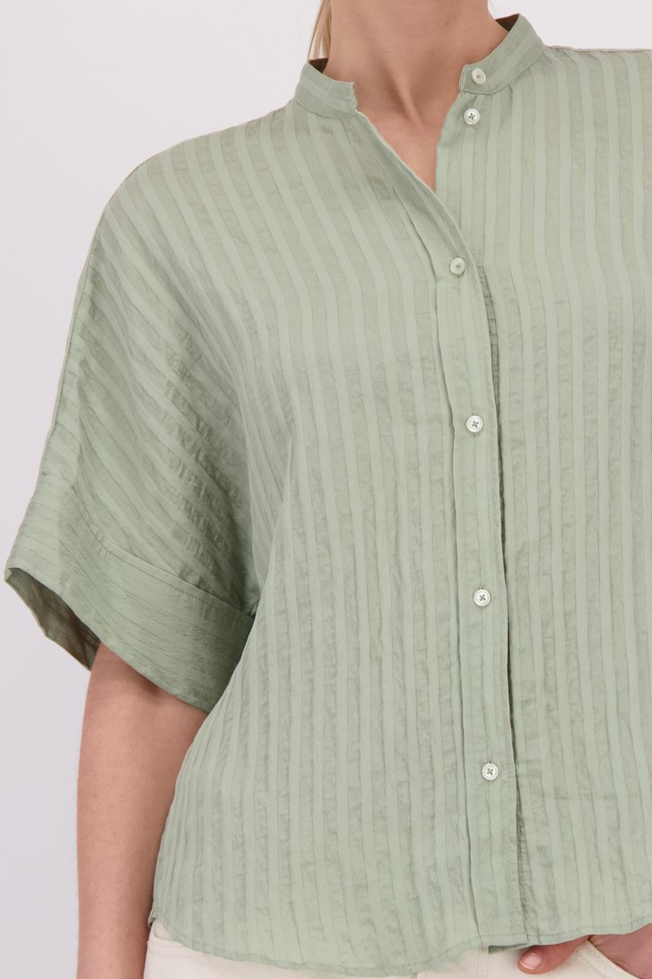 Detail van Groene blouse met ton-sur-ton strepen door Marc O'Polo voor Dames