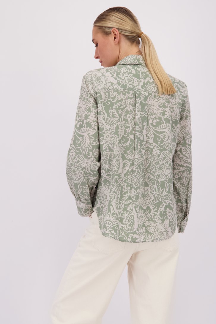 Achterkant van Groene blouse met witte bloemenprint door Marc O'Polo voor Dames