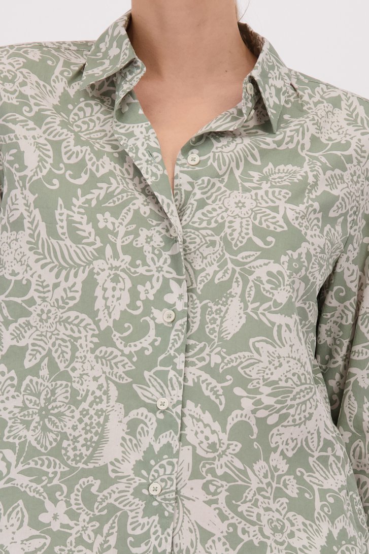 Detail van Groene blouse met witte bloemenprint door Marc O'Polo voor Dames