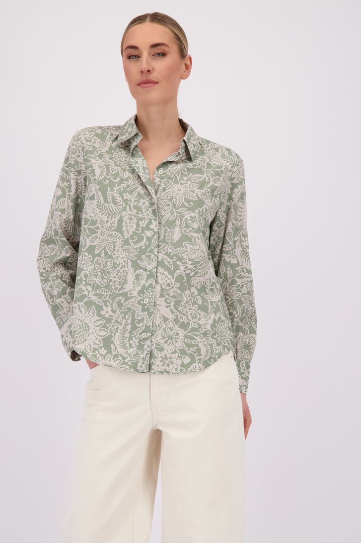 Voorkant van Groene blouse met witte bloemenprint door Marc O'Polo voor Dames