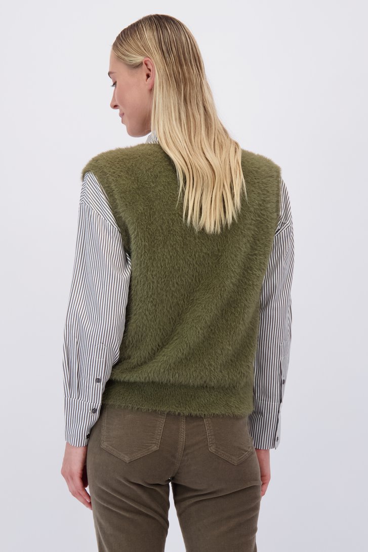 Achterkant van Groene fluffy mouwloze cardigan door Liberty Island voor Dames