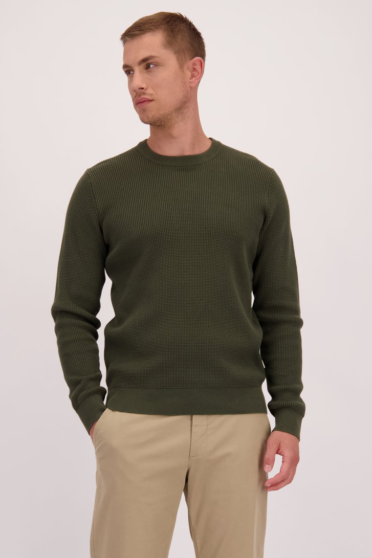 Voorkant van Groene gebreide trui met ronde hals  door Casual Five voor Heren