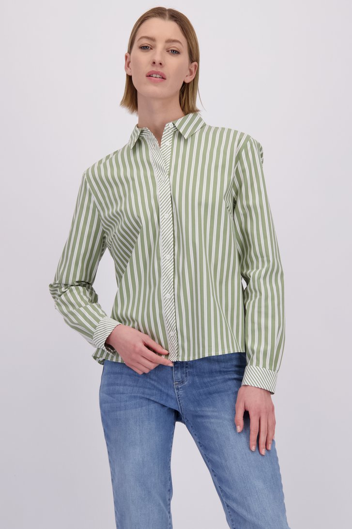 Voorkant van Groene gestreepte blouse door More & More voor Dames