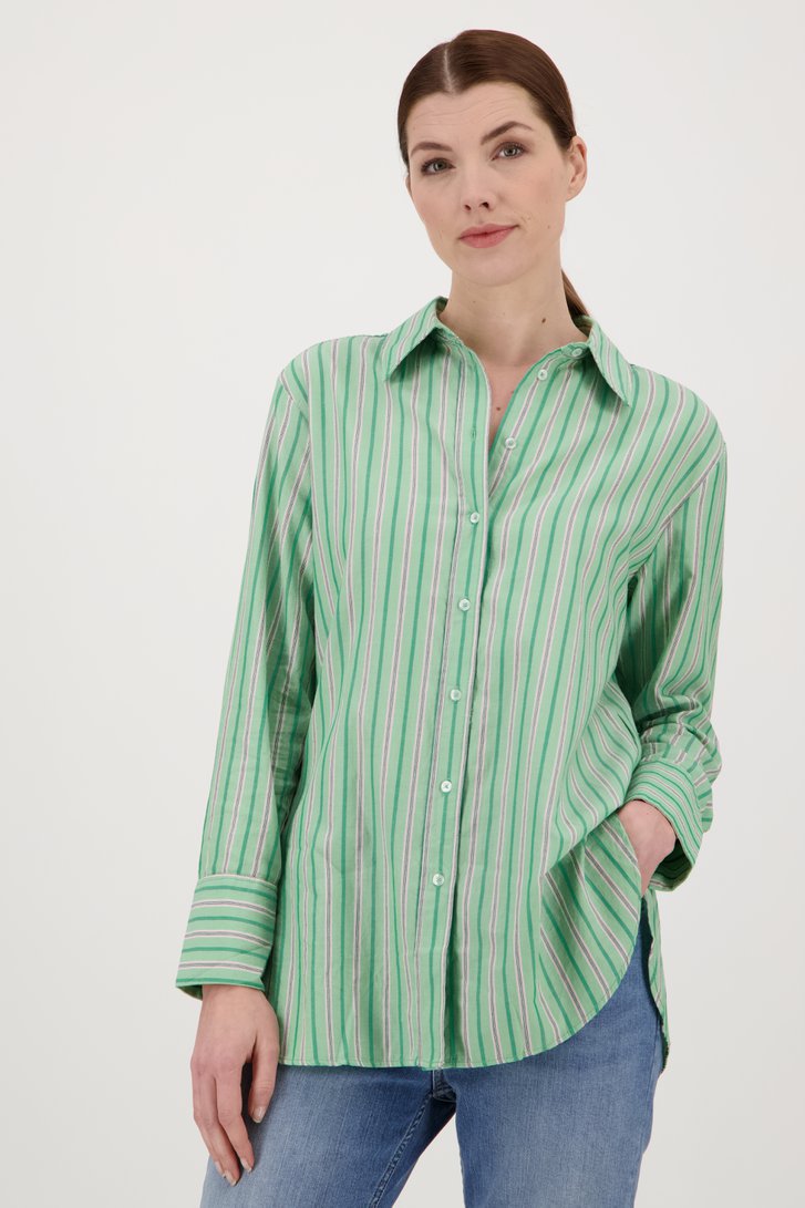 Namens Ruwe slaap bank Groene gestreepte blouse van Opus | 9864189 | e5
