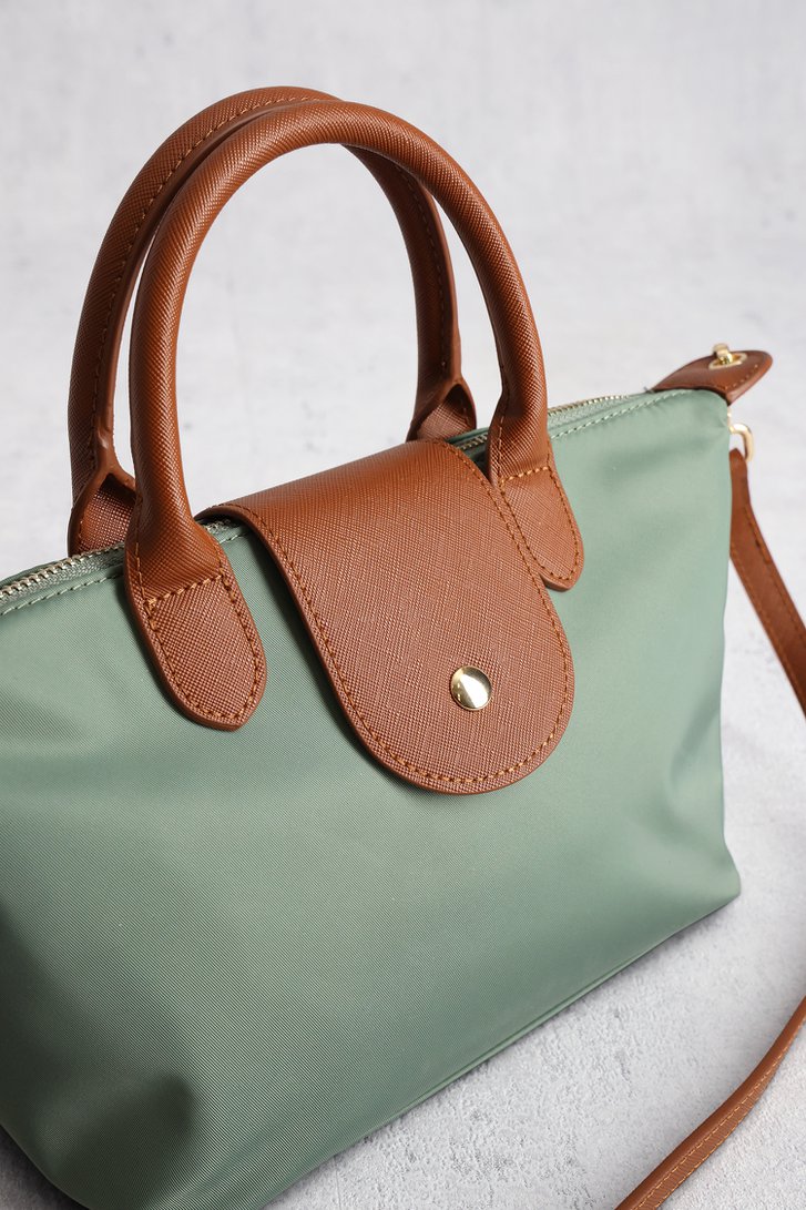 Productfoto 4 van Groene handtas met bruine leather look afwerking door Liberty Island voor Dames
