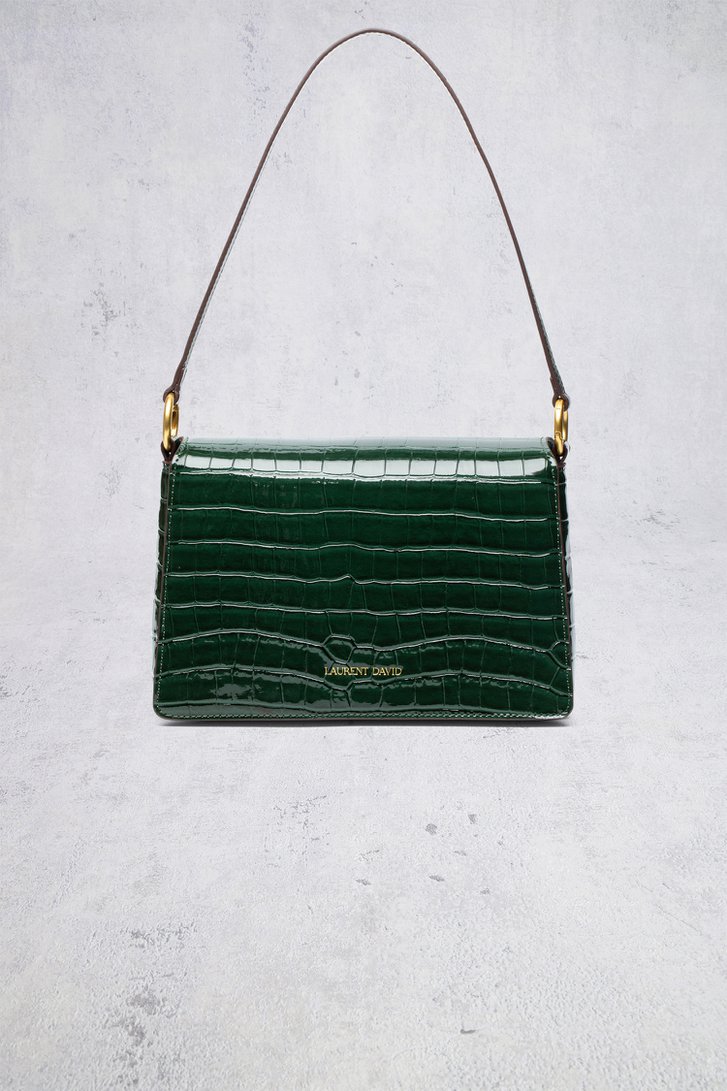 Achterkant van Groene handtas met krokodillenstructuur door Laurent David voor Dames