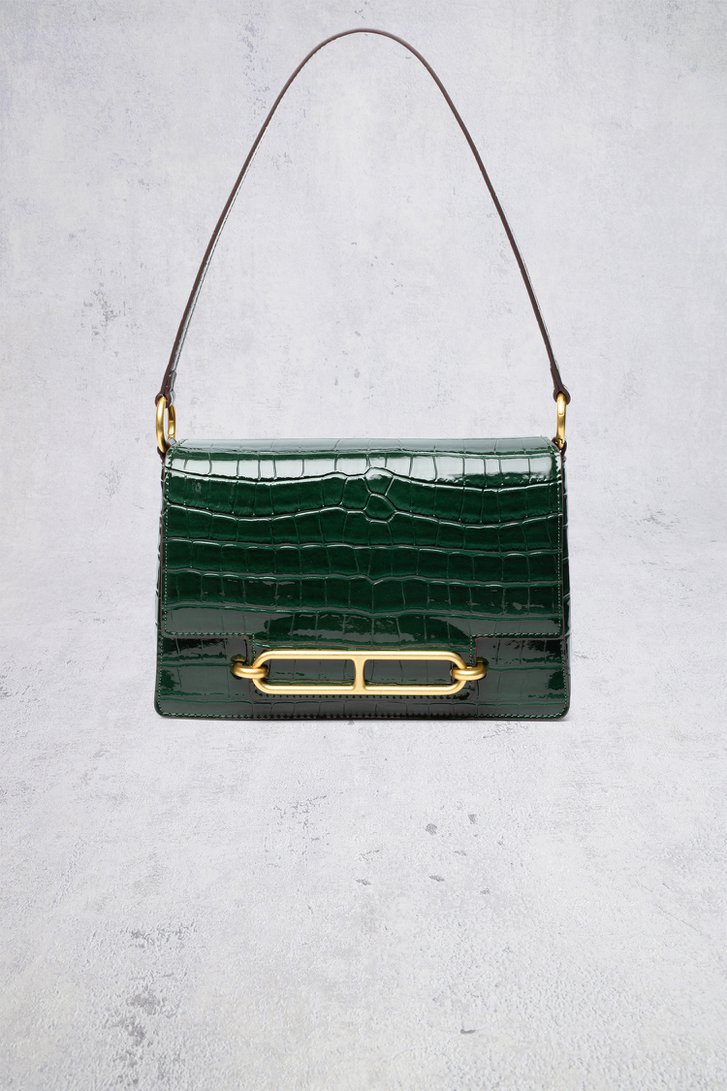 Voorkant van Groene handtas met krokodillenstructuur door Laurent David voor Dames