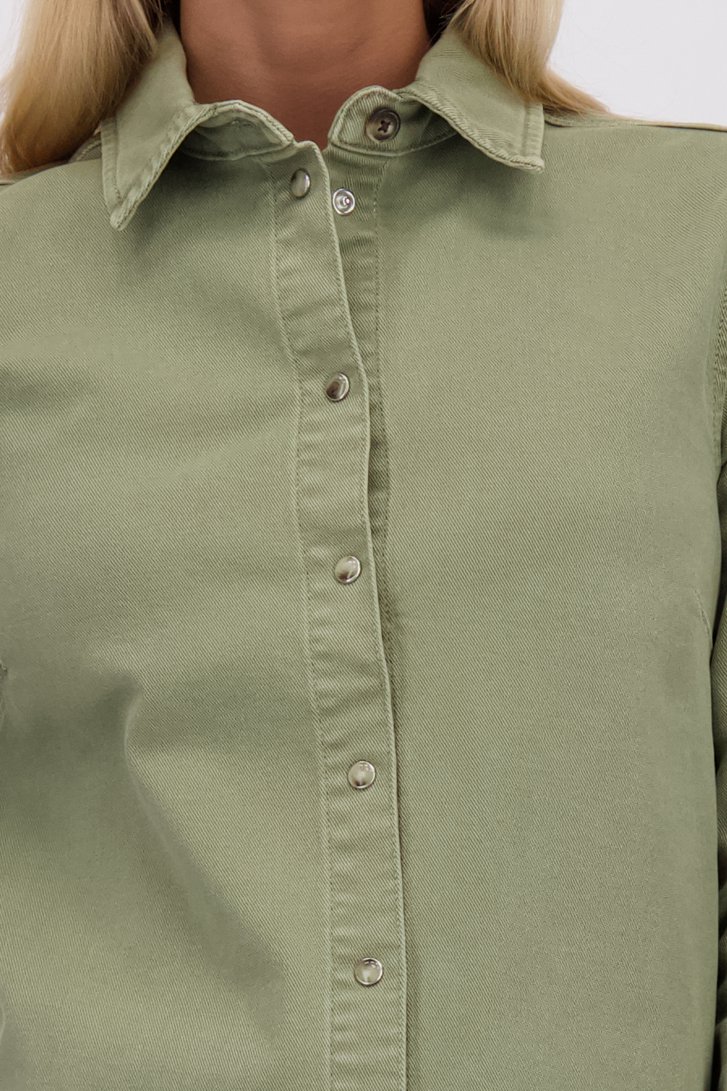 Detail van Groene jeansvest door Liberty Island Denim voor Dames