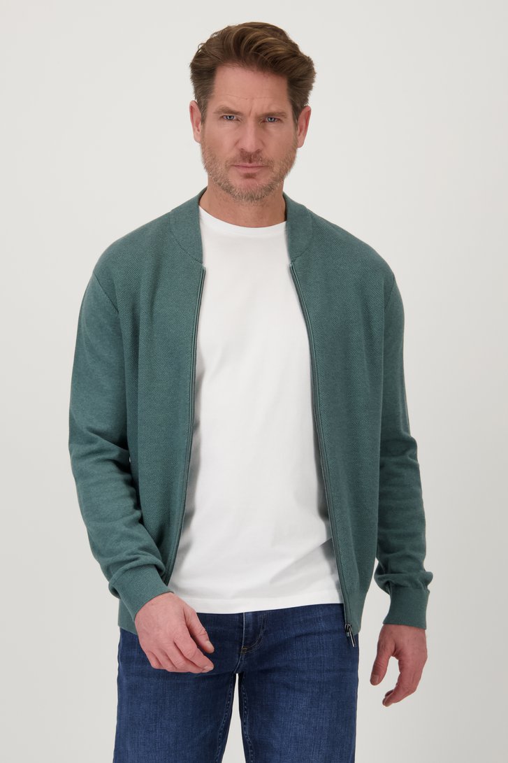 Groene tricot cardigan met rits van Dansaert Blue voor Heren