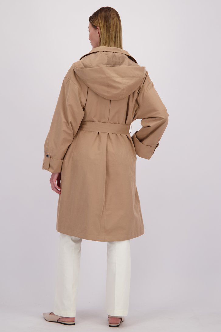 Achterkant van Halflange beige trenchcoat met kap door D'Auvry voor Dames