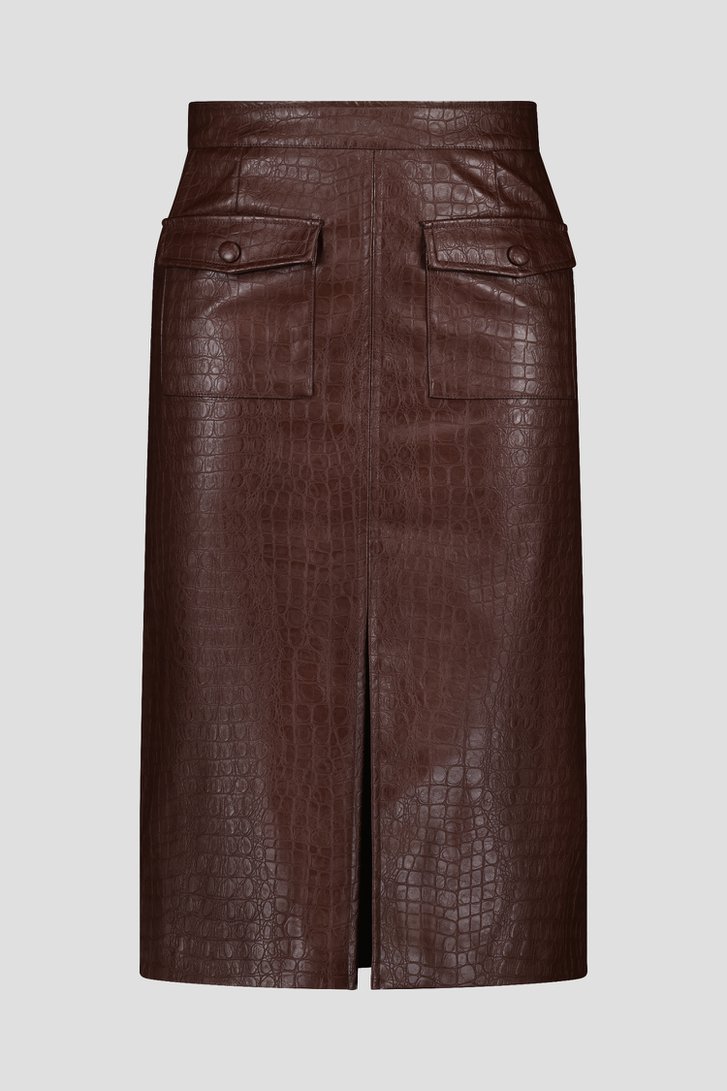 Halflange bruine rok met leather look van Louise voor Dames