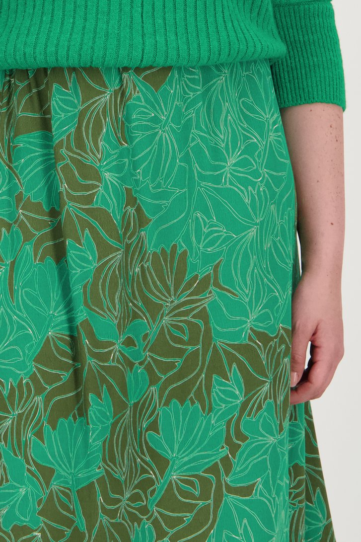 Halflange groene rok met bladerprint van Libelle voor Dames