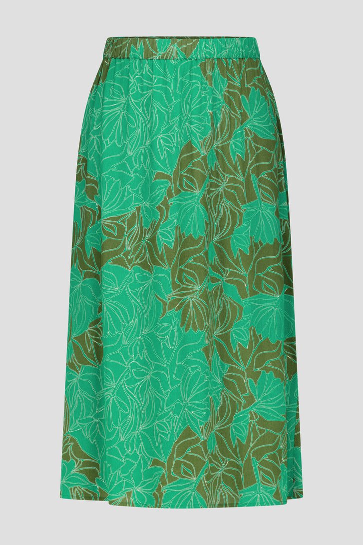 Halflange groene rok met bladerprint van Libelle voor Dames