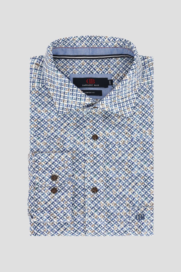 Voorkant van Hemd met blauw-beige print - Comfort fit door Dansaert Blue voor Heren