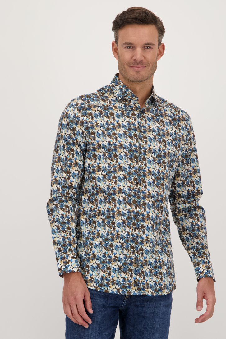 Voorkant van Hemd met blauw-bruine print - Regular fit door Upper East voor Heren