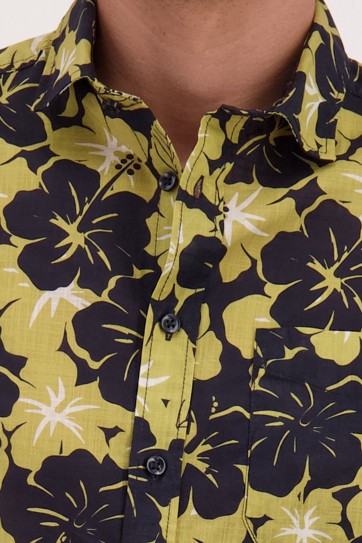 Detail van Hemd met blauw-groene bloemenprint - Regular fit door Ravøtt voor Heren
