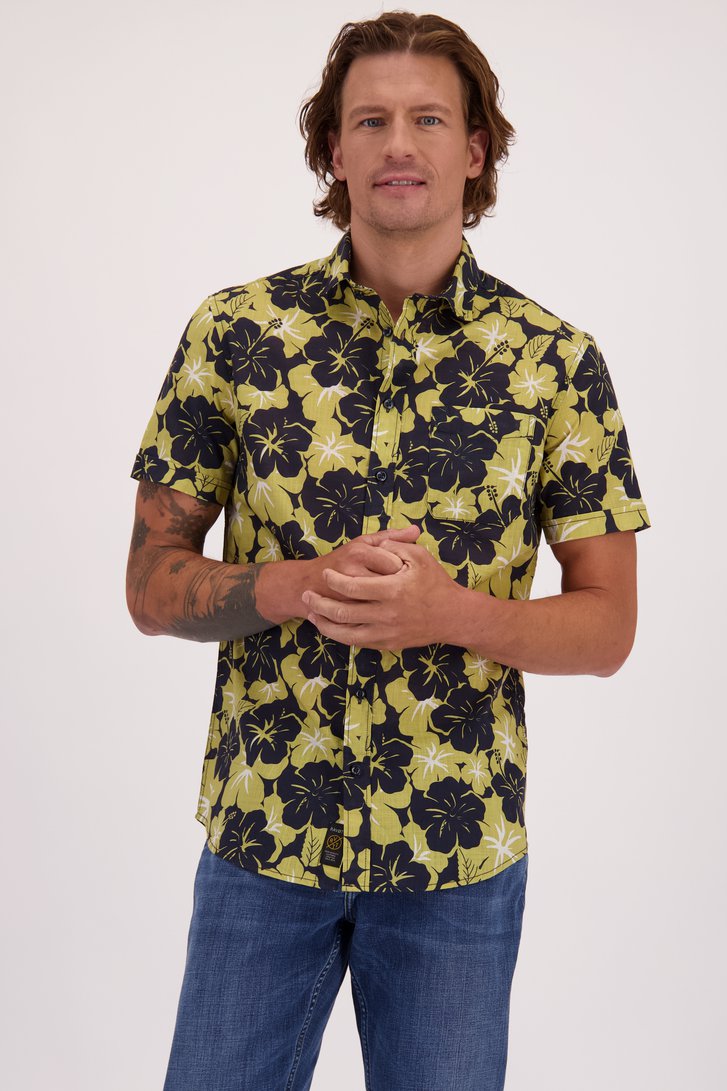 Voorkant van Hemd met blauw-groene bloemenprint - Regular fit door Ravøtt voor Heren
