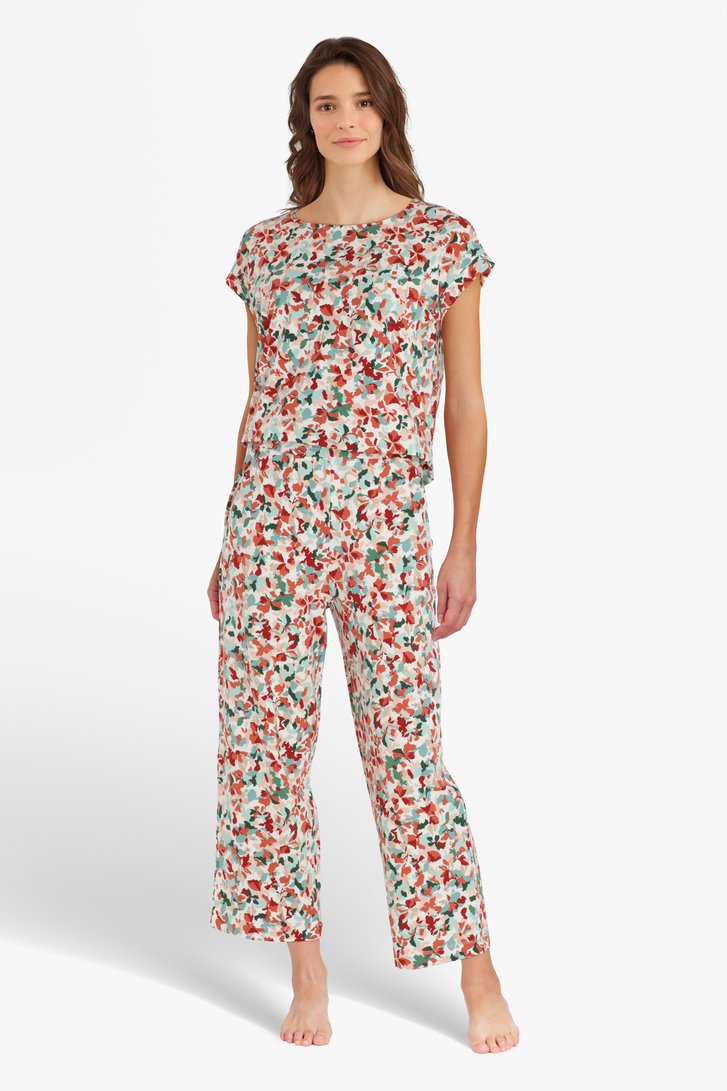 Ivoorwitte broek met print - straight fit van Liberty Island homewear voor Dames