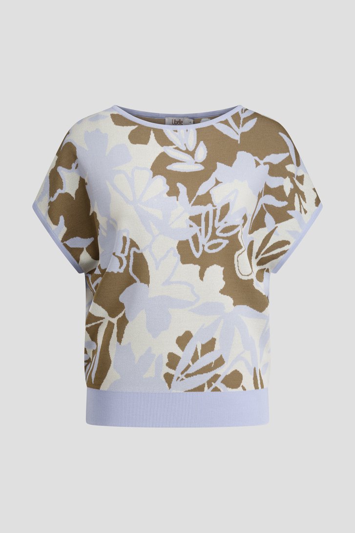 Productfoto 1 van Jacquard trui met lichtblauw-kaki bloemenmotief door Libelle voor Dames