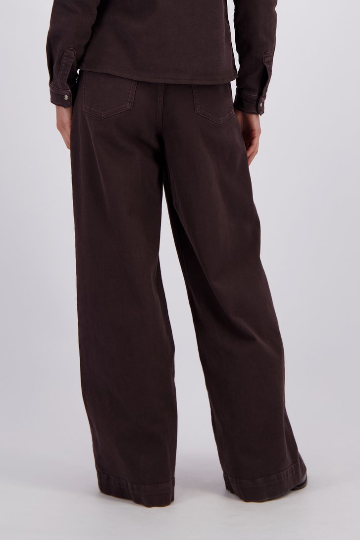 Le dos de Jean brun large avec plis de Liberty Island Denim pour Femmes