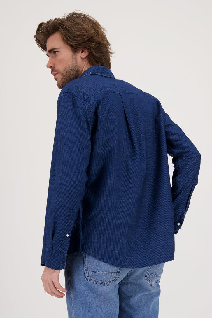 Jeansblauw hemd met fijne streep - Regular fit van Ravøtt voor Heren