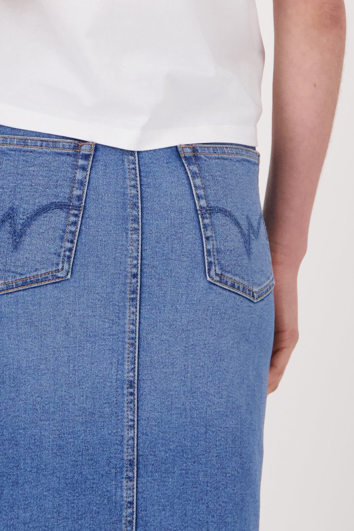 Détail de  Jupe en denim bleu foncé avec fente de Liberty Island Denim pour Femmes