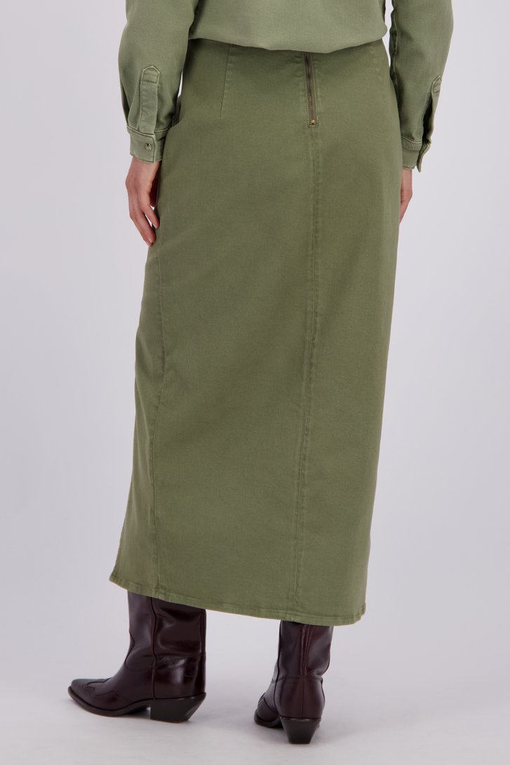 Le dos de Jupe longue en jean verte  de Liberty Island Denim pour Femmes