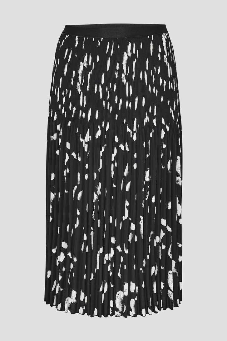 Jupe plissée mi-longue noire à motif écru de Opus pour Femmes
