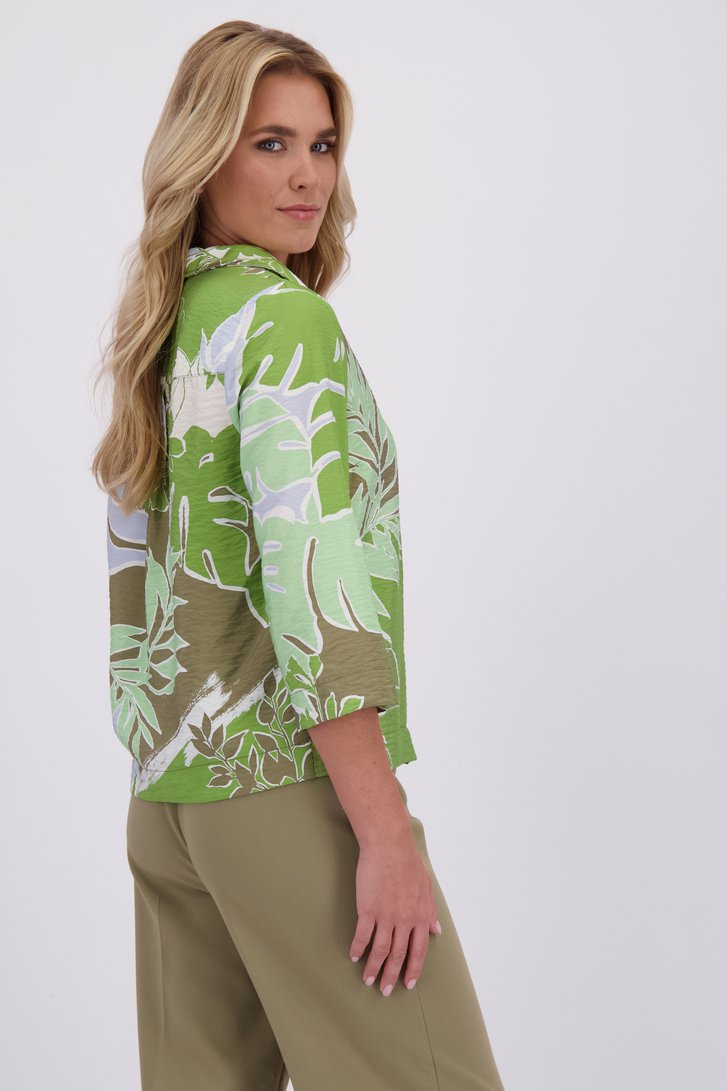 Achterkant van Kaki blouse met groene bladerprint door Libelle voor Dames