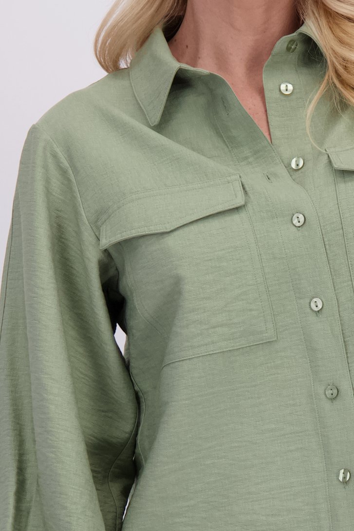 Detail van Kaki blouse met lange mouwen door AC by Annelien Coorevits voor Dames