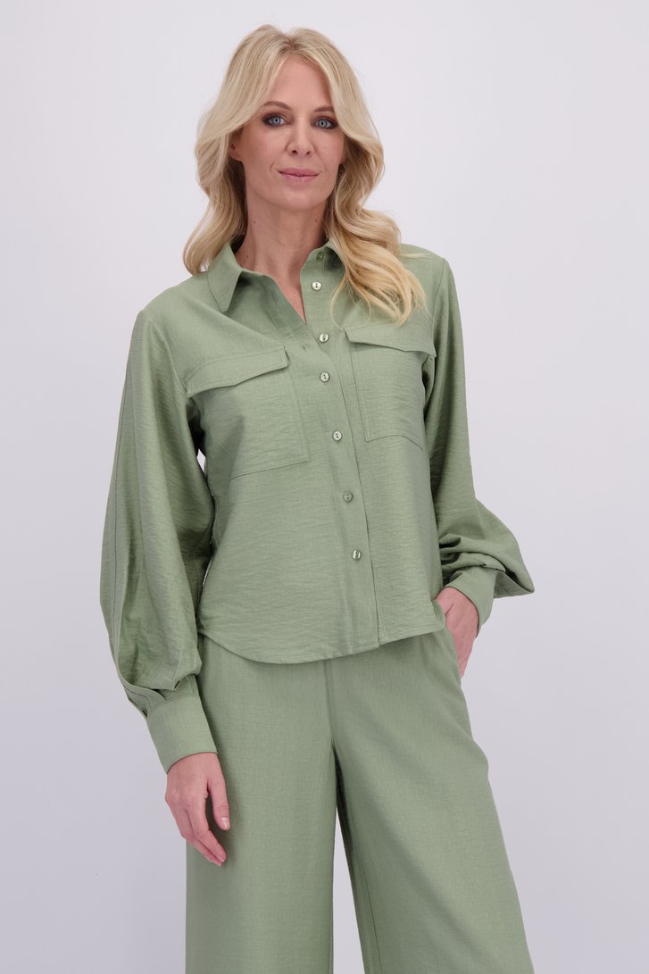 Voorkant van Kaki blouse met lange mouwen door AC by Annelien Coorevits voor Dames