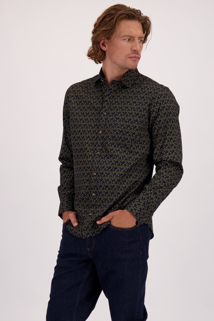 Voorkant van Kaki hemd met print - Regular fit door Ravøtt voor Heren