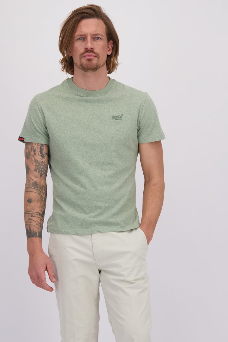Voorkant van Kaki katoenen T-shirt door Superdry voor Heren