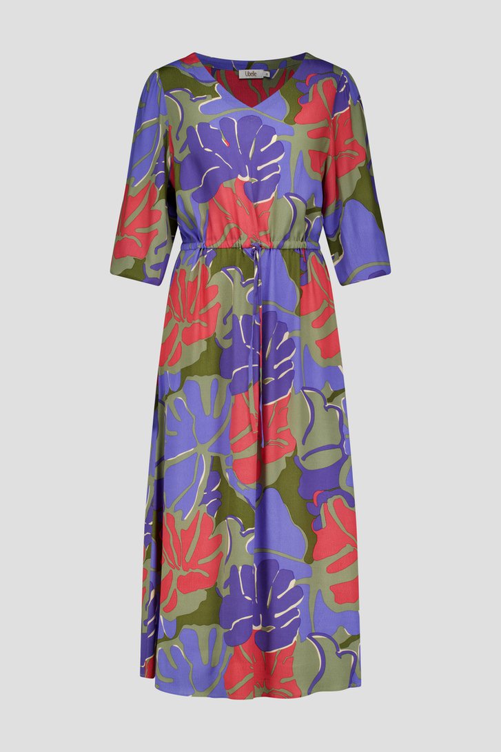 Productfoto 1 van Kaki kleedje met kleurrijke bladerprint door Libelle voor Dames