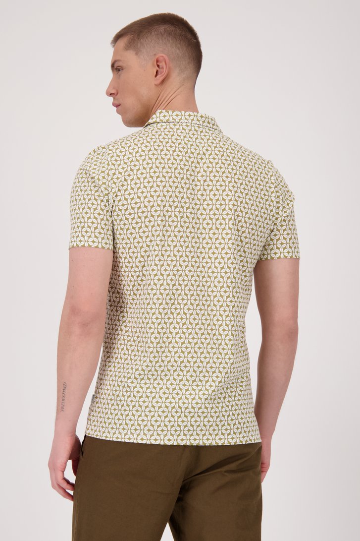 Kaki polo met ecru bladerprint van Casual Five voor Heren